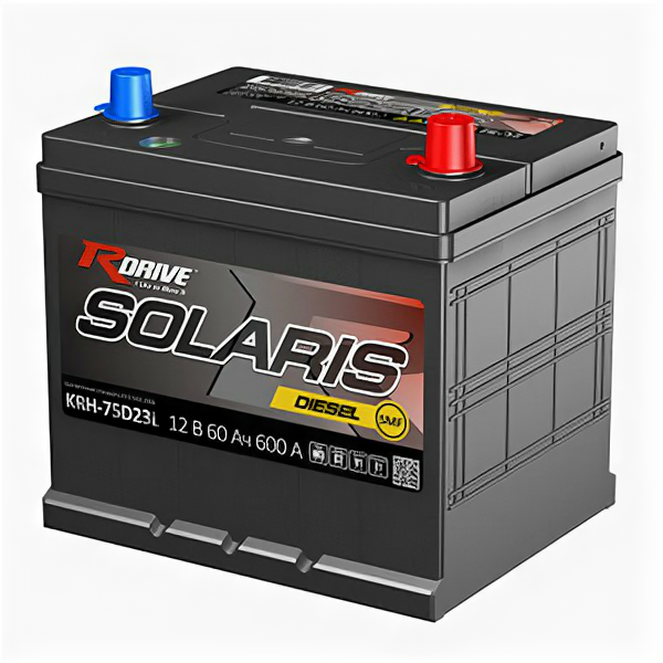 Аккумулятор Rdrive Solaris 75D23L 60 Ач 600А обр. пол.