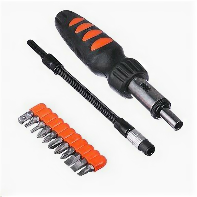 фото Отвертка гибкий стержнень в наборе с адаптером 1/4 и битами 25мм (SL5,SL6,SL7,PH1,PH2,PH3,PZ1,PZ2,T15,T20) сталь