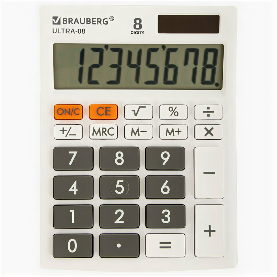 Калькулятор настольный BRAUBERG ULTRA-08-WT, комплект 3 шт., компактный (154x115 мм), 8 разрядов, двойное питание, белый, 250512