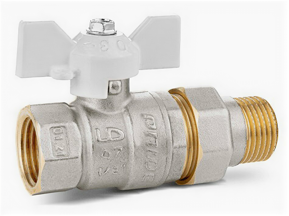фото Кран шаровый с американкой 1/2" ВН LD Pride бабочка белая 47.15.В-ГШ.Б (white)