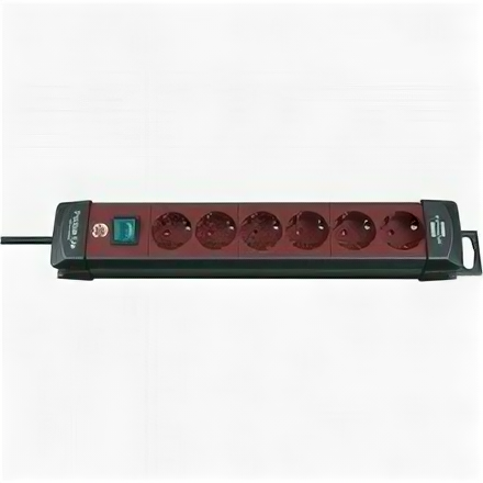 Удлинитель Brennenstuhl Premium-Line (3 м, 6 розеток, выключатель, черный-бордовый, 1951760100)