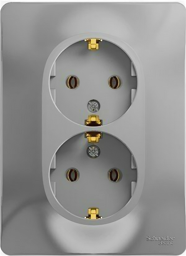 Розетка электрическая двойная Glossa алюминий с заземлением 16А Schneider Electric, GSL000324