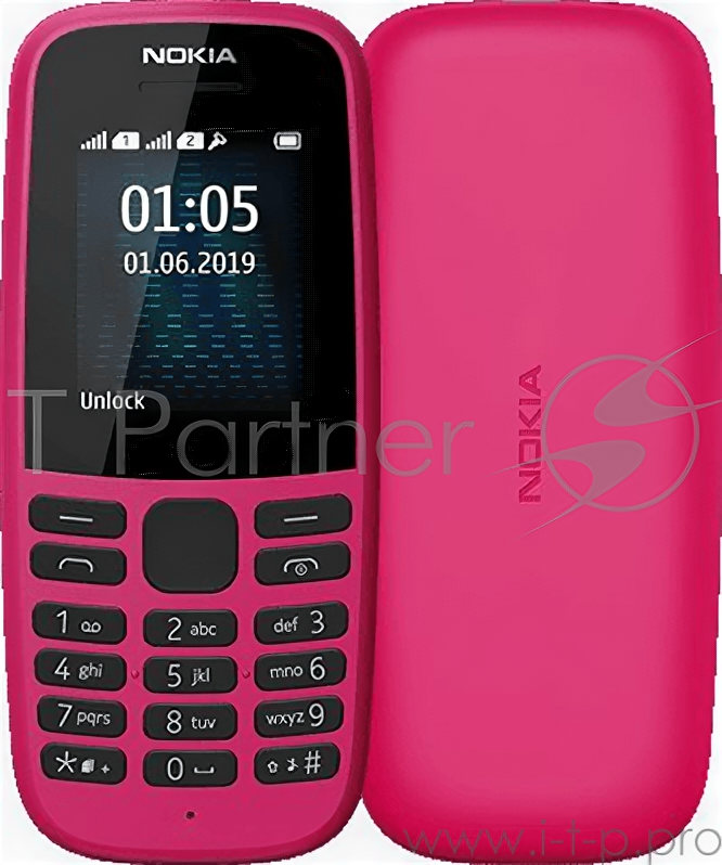 Мобильный телефон Nokia 105 DS TA-1174 Pink, 1.77'' 160x120, 4MB Ram, 4MB, 2 Sim, Micro-USB, 800mAh,