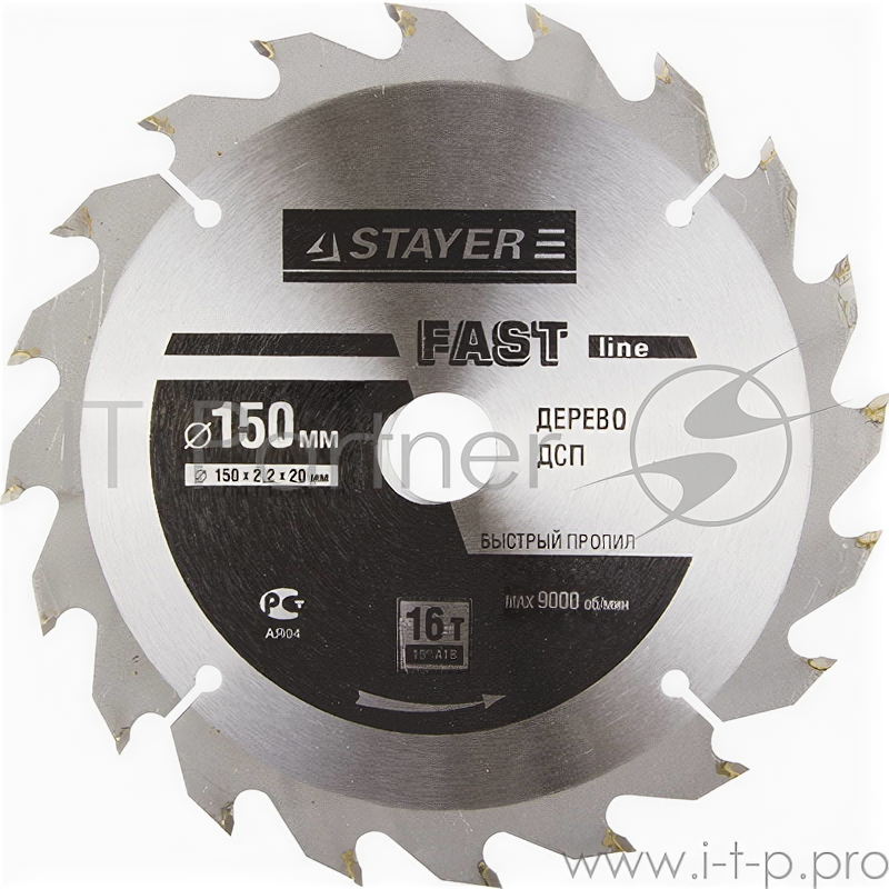 Круг пильный твердосплавный Stayer Master 3680-150-20-16 fast-line по дереву 150х20мм 16T 3680-150- .