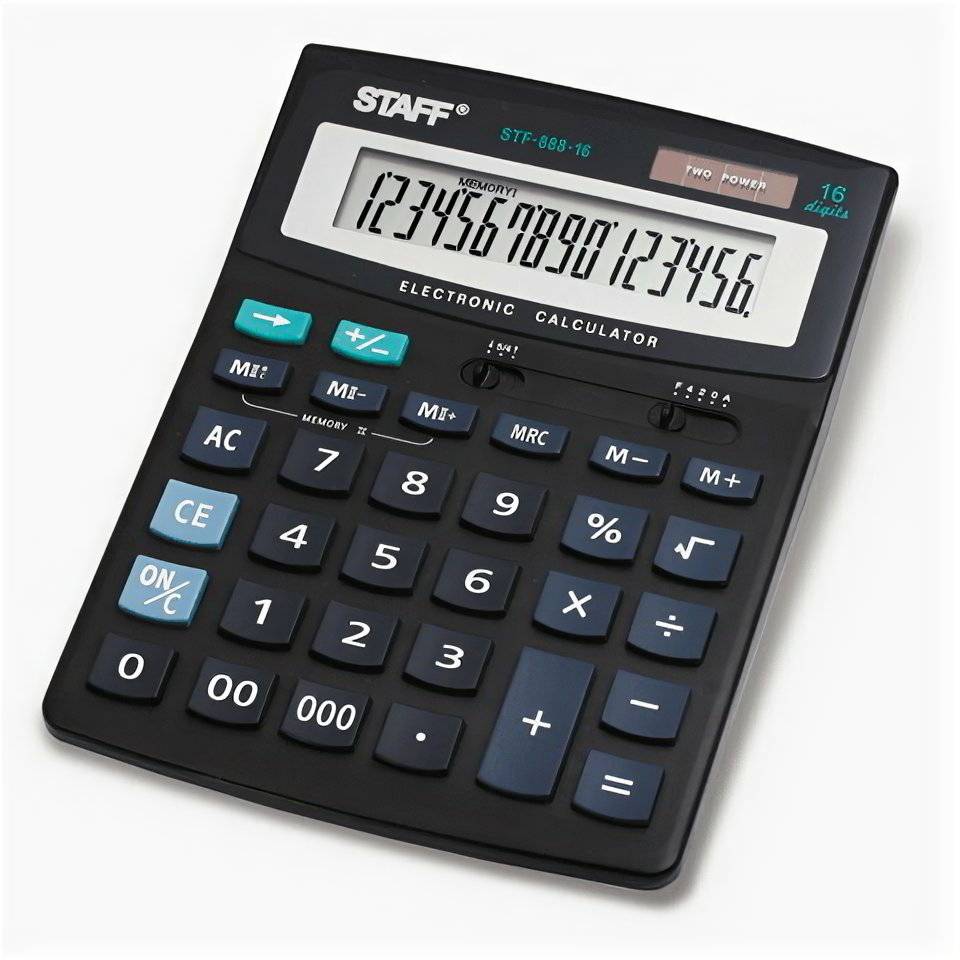 Калькулятор настольный STAFF STF-888-16, 16 разрядов, двойное питание