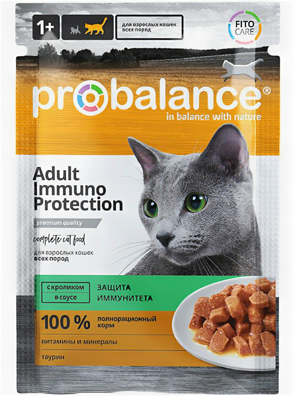 фото Probalance Паучи для кошек всех пород с кроликом в соусе укрепление и поддержание иммунитета 02 PB 082 0,085 кг 54833 (18 шт)