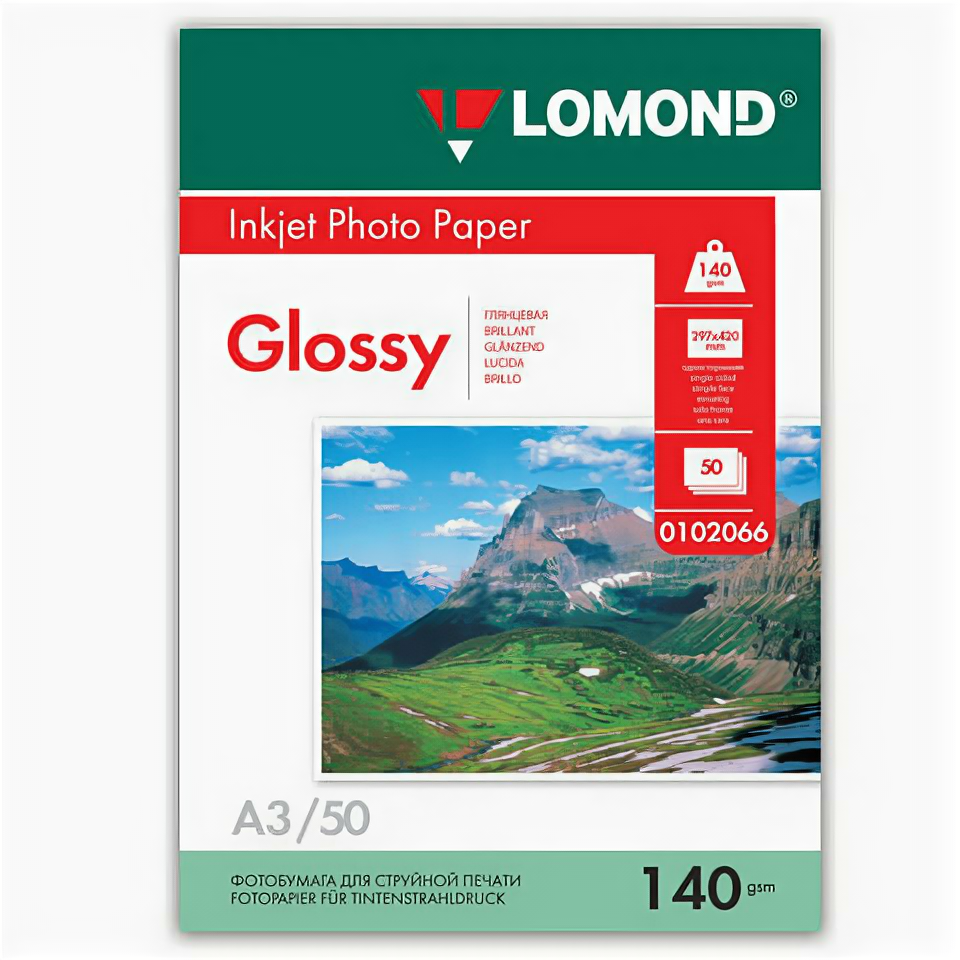 Фотобумага LOMOND для струйной печати большого формата, A3, 140 г/м2, 50 листов, односторонняя глянцевая, LOMOND, 0102066