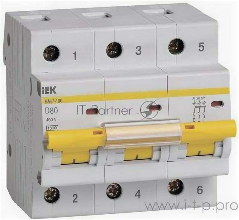 Выключатель автоматический модульный 3п D 80А 10кА ВА47-100 ИЭК Mva40-3-080-d .