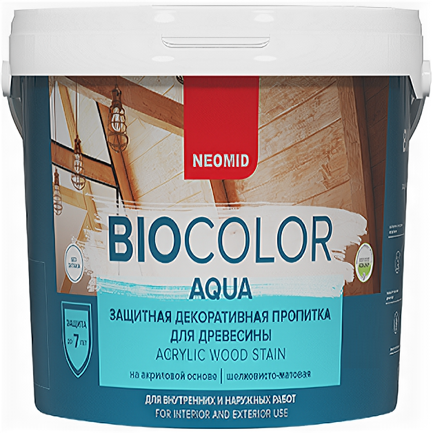 Пропитка для Древесины Neomid Biocolor Aqua 0.9л Сосна без Запаха Деревозащитная для Внутренних и Наружных Работ / Неомид Био Колор Аква.