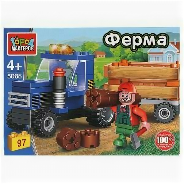Игрушки Город мастеров Конструктор трактор с тележкой, 93 дет. Город мастеров