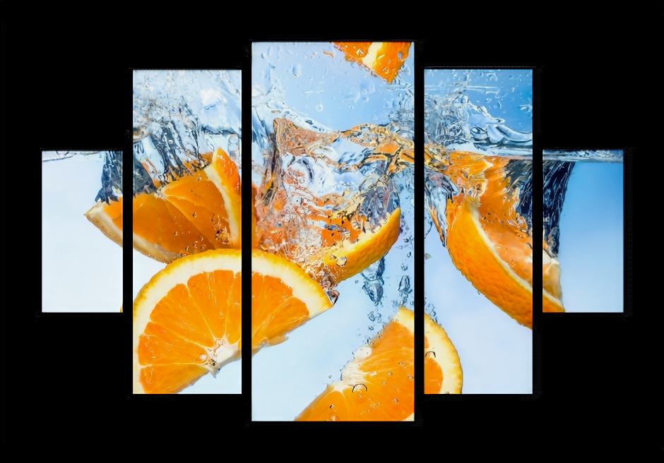 Модульная картина на стекле | Diva Kartina | Еда. Фрукты. Апельсины в воде | 100X70 см
