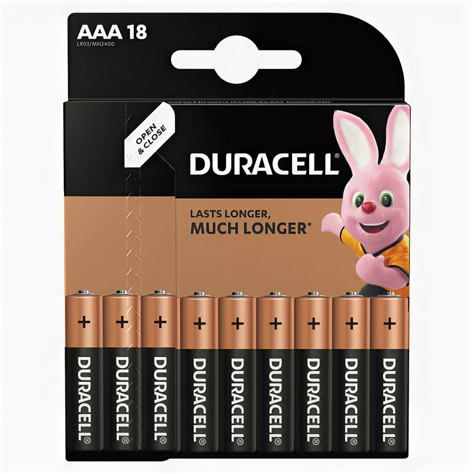 Батарейки DURACELL Basic, AAA (LR03, 24А), алкалиновые, комплект 18 шт., в блистере, 81483686