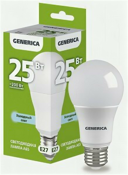 Светодиодная LED лампа IEK GENERICA ЛОН A65 E27 25W(2500lm) 6500K 6K 65x135 матовая LL-A65-25-230-65-E27-G (упаковка 10 штук)
