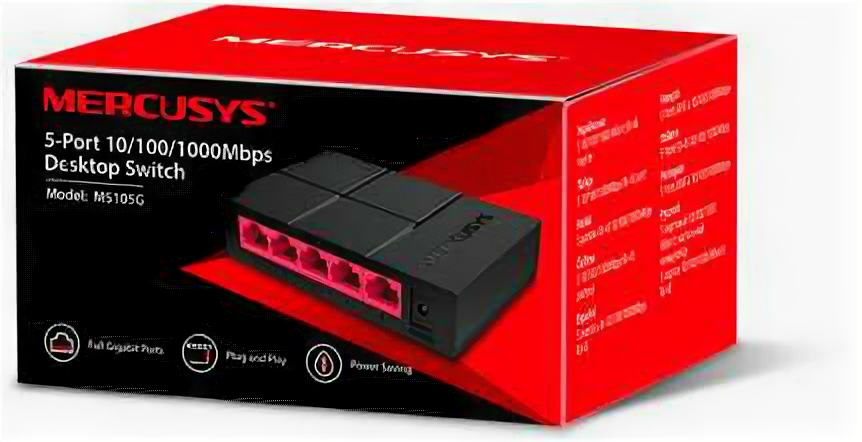 Коммутатор Mercusys MS105G черный, неуправляемый, 5port Gigabit Ethernet