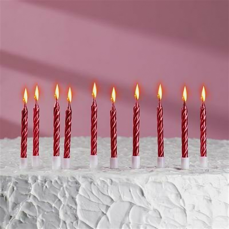 Свечи в торт "Спираль", 10 шт, средние, 7 см, красный металлик, Страна Карнавалия