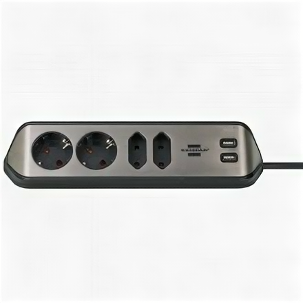 Удлинитель Brennenstuhl Extension Socket угловой (2м, 4 роз, 2 USB 3.1А, серебристо-черный, 1153590410)