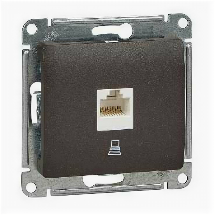 Розетка компьютерная одинарная Glossa шоколад CAT5e RJ45 механизм встроенный монтаж (Schneider Electric), арт. GSL000881K