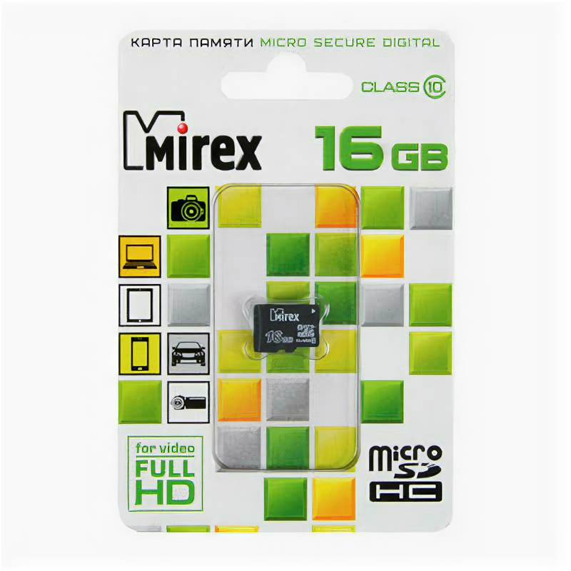 Карта памяти Mirex microSD, 16 Гб, SDHC, класс 10 Mirex 2890989 .