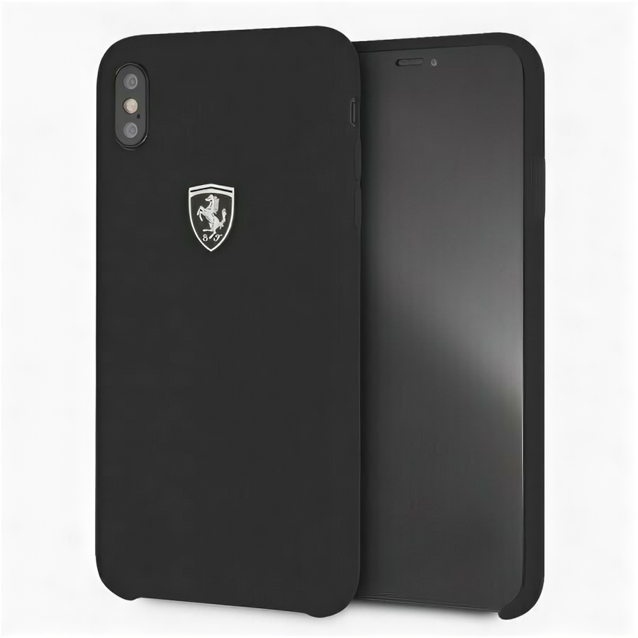 Чехол Ferrari для iPhone XS Max Silicone rubber Silver logo Hard Black