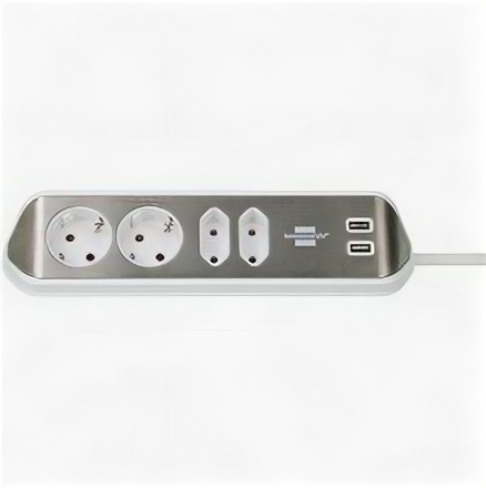 Удлинитель Brennenstuhl Extension Socket угловой (2м, 4 роз, 2 USB 3.1А, серебристо-белый, 1153590420)