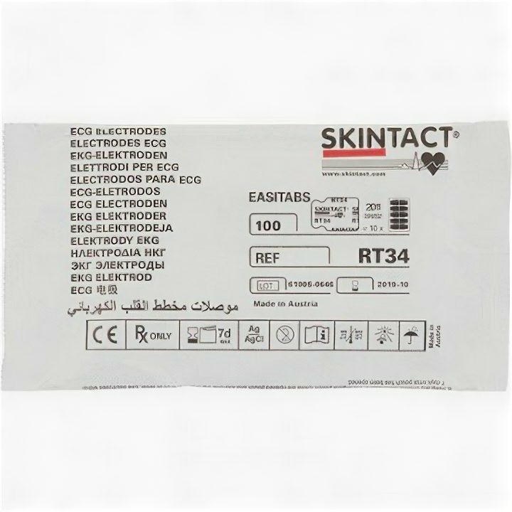 Электроды для ЭКГ однораз. 22х34 пена,т.гель,пленочный Skintact RT-34.100шт - фотография № 1