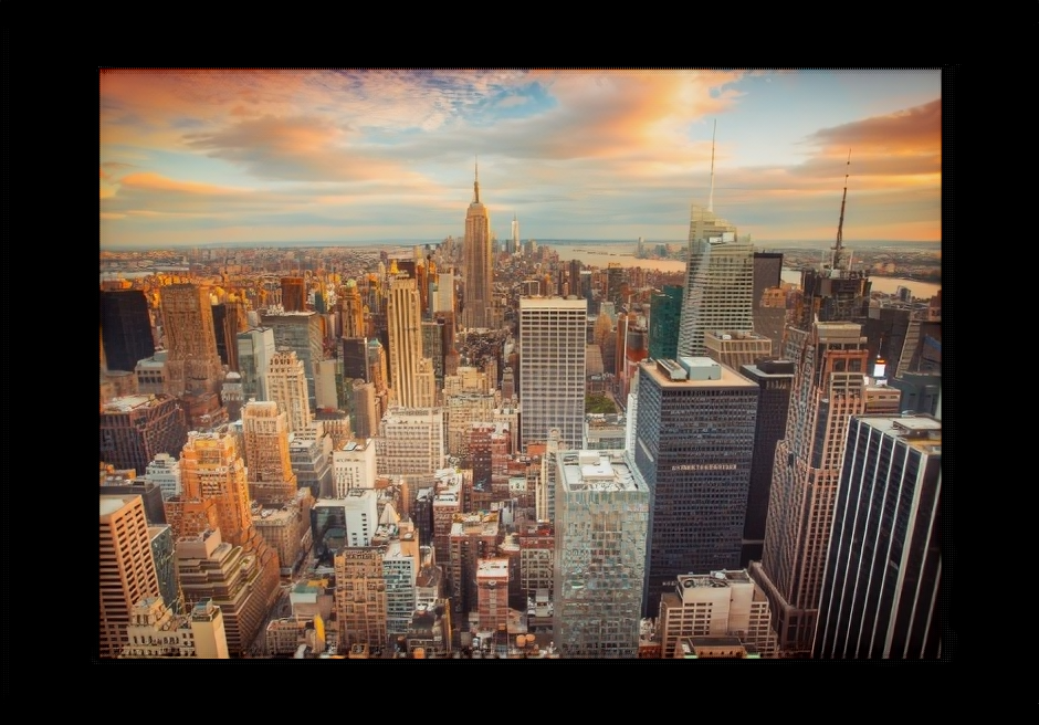 Картина на холсте | Diva Kartina | Город. Нью-Йорк Манхеттен на закате | 100X70 см | Интерьерный постер