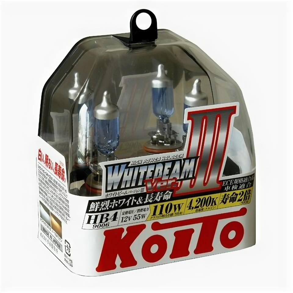 Лампы автомобильные KOITO Whitebeam 9006 (HB4) 12V 55W (110W) 4200K (комплект 2 шт.) KOITO-P0757W