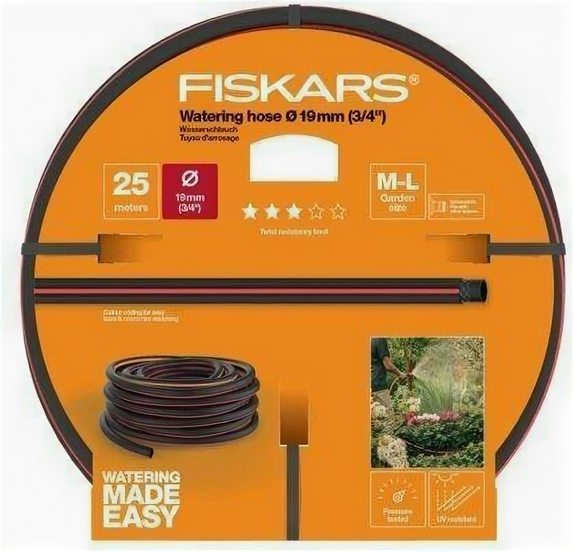 Шланг Fiskars 1027100 3/4 25м поливочный армированный черный/красный