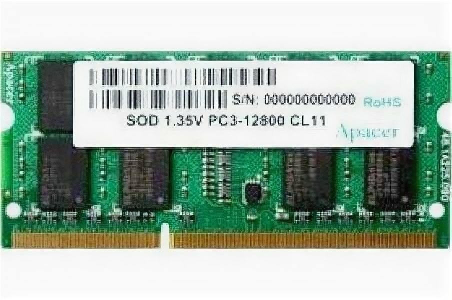 Оперативная память для ноутбука 4Gb (1x4Gb) PC3-12800 1600MHz DDR3 SO-DIMM CL11 Apacer DV.04G2K.KAM