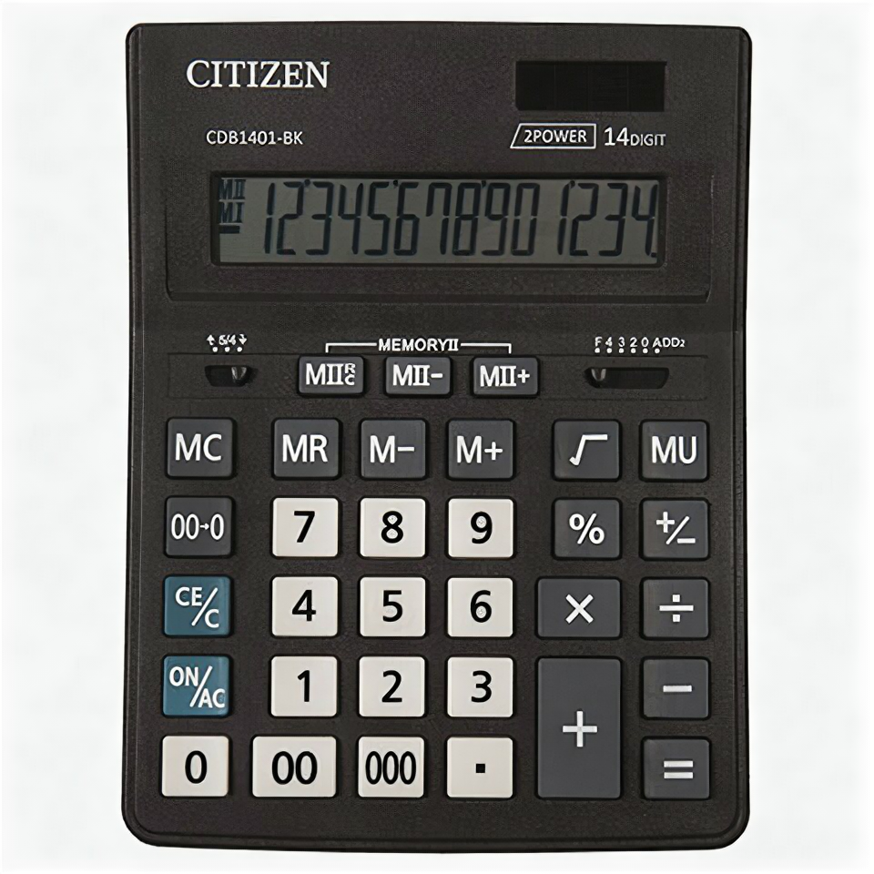 Калькулятор настольный CITIZEN BUSINESS LINE CDB1401BK (200×157 мм), 14 разрядов, двойное питание