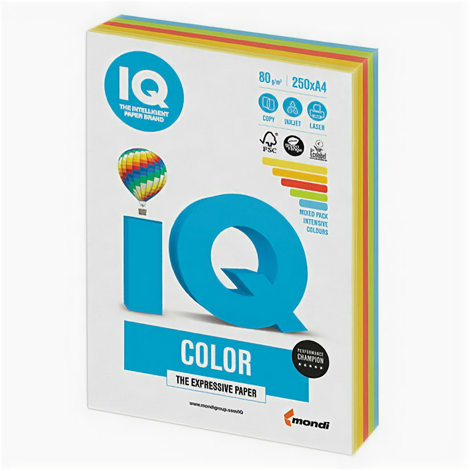 Бумага цветная IQ Color (A4, 80г/?, 5 цветов по 50 листов, 250 листов в пачке)