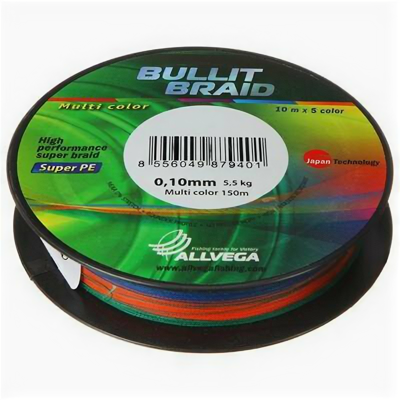 Леска плетёная Allvega Bullit Braid multi color 0,10, 150 м Allvega 6932082 .