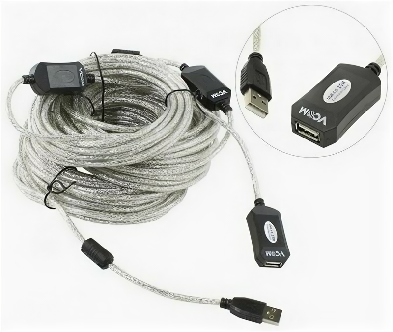 Кабель USB 2.0 Am->Af 25m (удлинитель) VCom [vus7049-25m] активный