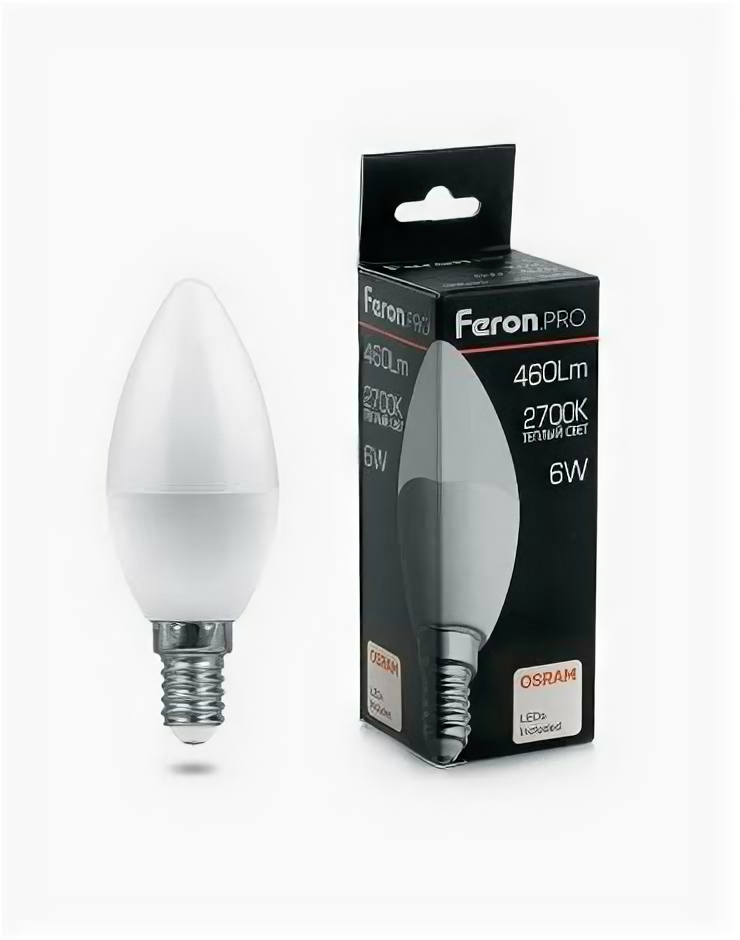 Feron LB-1306 Лампа светодиодная Свеча E14 6W 2700K 1 шт.