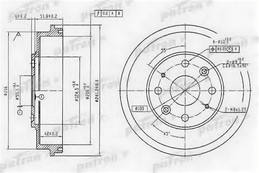 Барабан тормозной задн MAZDA: 323 C IV 89-94, 323 C V 94-98, 323 F IV 89-94, 323 F V 94-98, 323 S IV 89-94, 323 S V 94-98, MX-3 91- Patron PDR1546