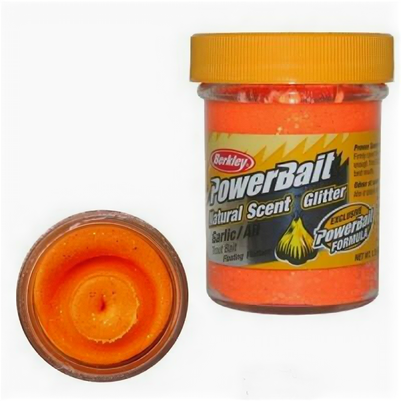   Berkley PowerBait NATURAL SCENT Glitter TROUT BAIT 50gr GARLIC - FLUO ORANGE (1290574)