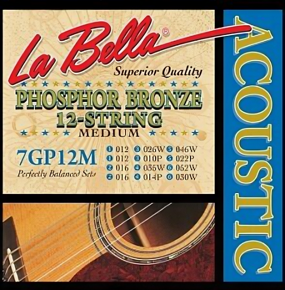 La Bella 7GP12M Phosphor Bronze Комплект струн для 12-струнной акустической гитары, ф/б, 12-52