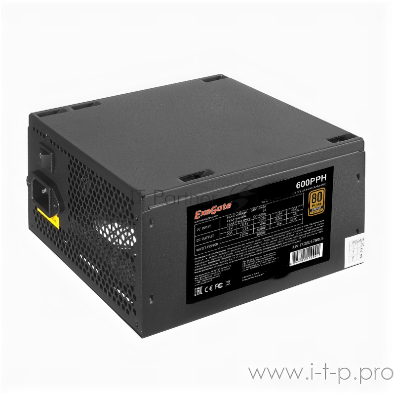 Блок питания 600W ExeGate 600PPH-OEM, 80+Bronze, Atx, black, Apfc, 12cm, 24p, (4+4)p, 5*SATA, 3*IDE .