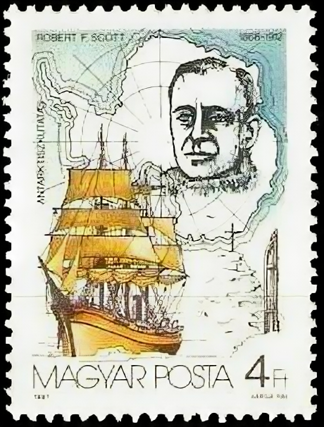 (1987-036) Марка Венгрия "Роберт Скотт" 75-летие исследования Антарктики II Θ