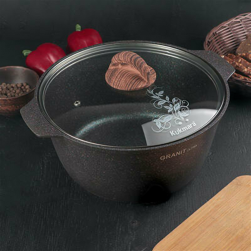 Кастрюля-жаровня Granit ultra, 5 л, со стеклянной крышкой, антипригарное покрытие, цвет синий KUKMAR .