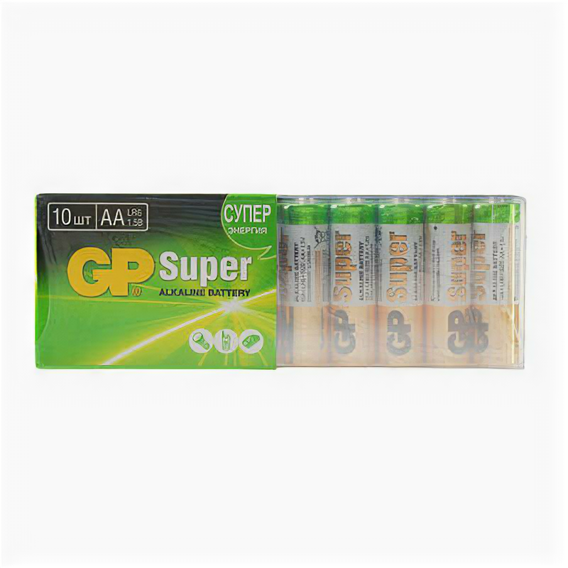 Батарейка алкалиновая GP Super, AA, LR6-10S, 1.5В, спайка, 10 шт. GP 3861062