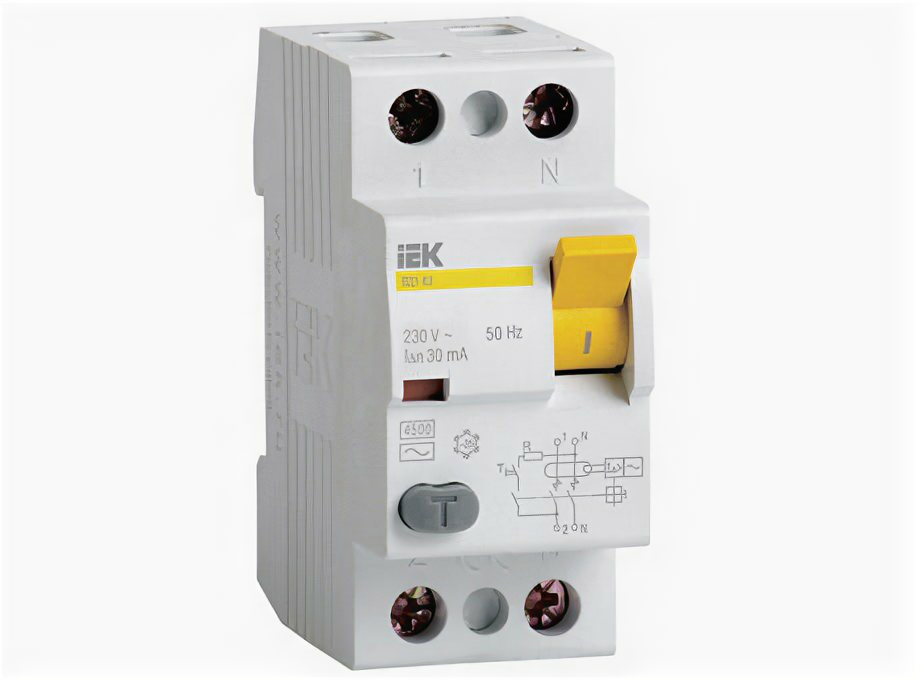 Дифференциальный выключатель нагрузки УЗО ВД1-63 2 полюса 63А Тип AC 30мА MDV10-2-063-030 IEK (4шт.в упак.)