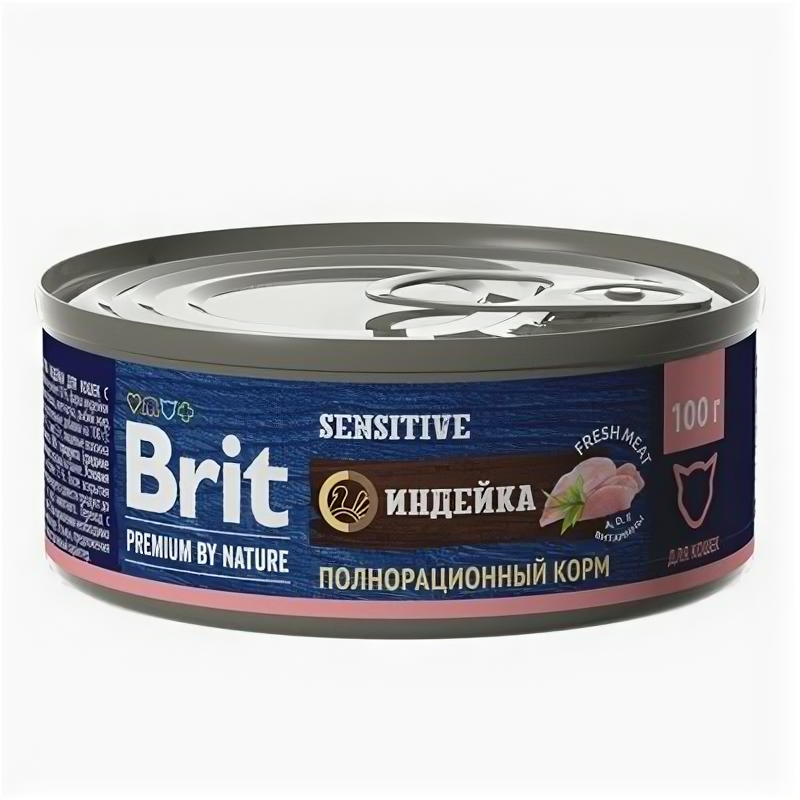 Brit Консервы Premium by Nature с индейкой для кошек с чувствительным пищеварением 5051250 0,1 кг 58355 (2 шт)