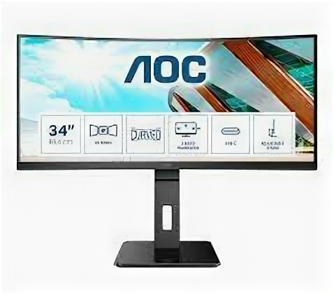 Монитор 34" AOC CU34P2C Black с поворотом экрана (VA, изогнутый, 3440x1440, 100Hz, 1 ms, 178°/178°, 300 cd/m, 50M:1, +HDMI 2.0, +DisplayPort 1.2, +4xUSB 3.1, +USB-Type C, +MM)