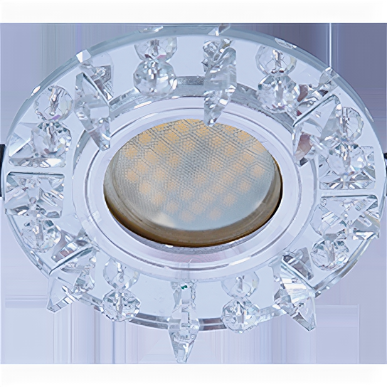 фото Светильник Ecola MR16 DL1661 GU5.3 Glass Стекло Круг с квадратными прозрачными стразами /фон зерк./центр.часть хром 42x95 FK16RNECB
