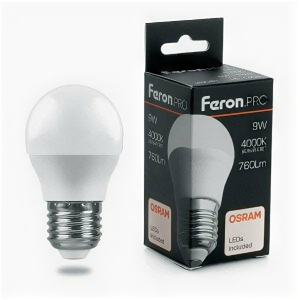 Светодиодная LED лампа Feron PRO шар G45 E27 6W(475lm) 4000K 4K матовый 81x48 OSRAM LED LB-1406 38069