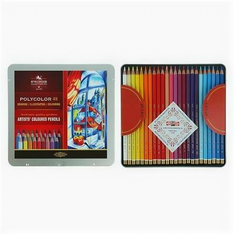 Карандаши художественные PolyColor 3826, 48 цветов, мягкие, в металлическом пенале 2474658 .
