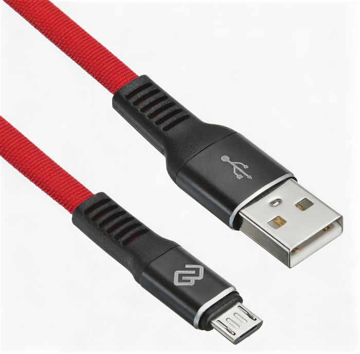 Кабель интерфейсный Digma MicroUSB-1.2m-flat-BlkR micro USB (m) - USB (m), 1.2м, плоский, в оплетке, 2A, черный / красный (1080388)