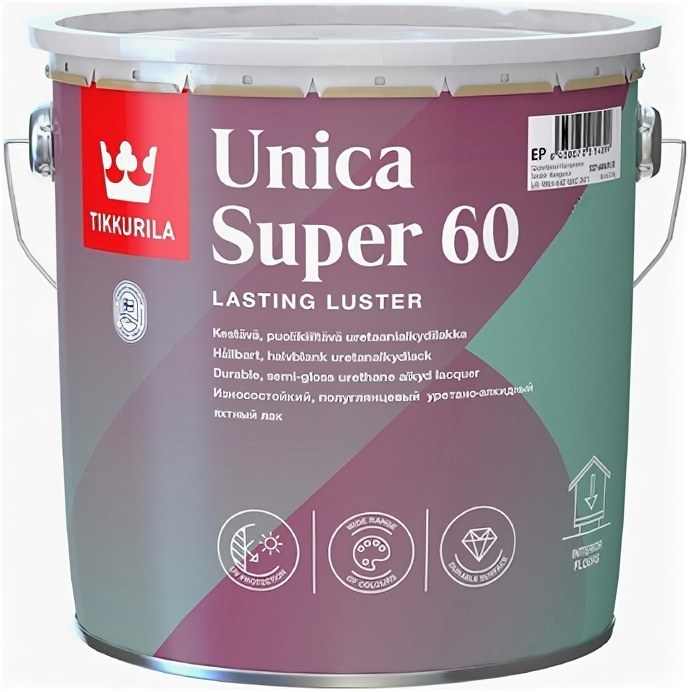 Лак Универсальный Tikkurila Unica Super 60 0.9л Износостойкий Алкидно-Уретановый Полуматовая / Тиккурила Уника Супер 60*