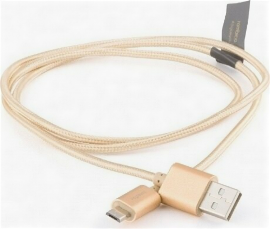 Кабель Rombica Twist Gold USB - micro Usb, текстиль/алюминий, 1м, золотистый (CB-C2U0G) .